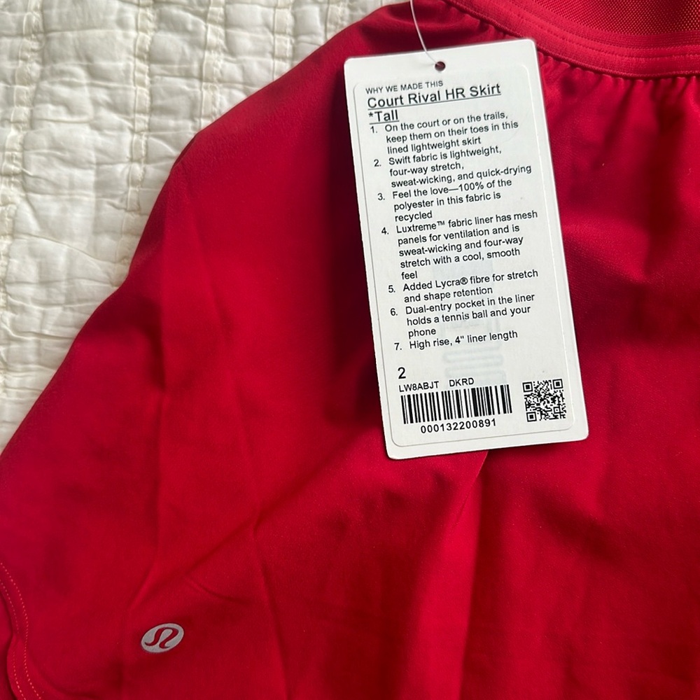 **NWT** Lululemon COURT RIVAL HIGH-RISE skirt in Dark Red - Picture 8 of 9
